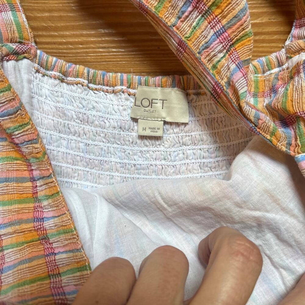 Loft colorful plaid print ruffle accent gauzy midi dress‎ SIZE M - Picture 4 of 5